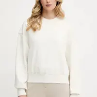 Bavlněná mikina Calvin Klein dámská, béžová barva, s aplikací, LV044C209G