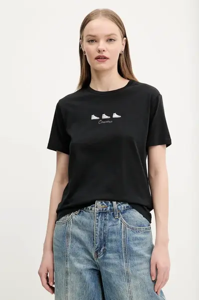 Bavlněné tričko Converse černá barva, 10027753-A02