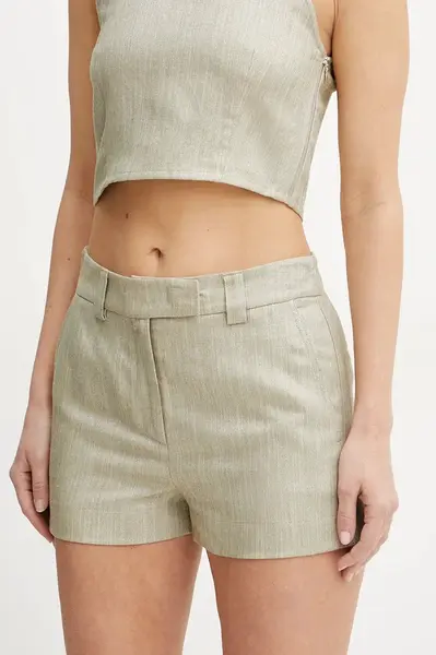 Šortky s příměsí lnu Marella CIOCCA béžová barva, medium waist, 2513141052200