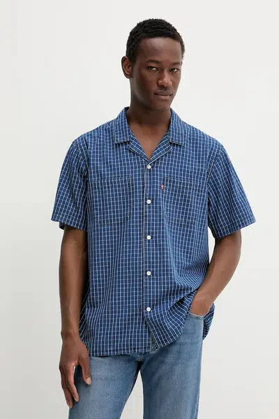 Košile Levi's S/S CLASSIC CAMPER pánská, modrá barva, relaxed, s klasickým límcem, 21976