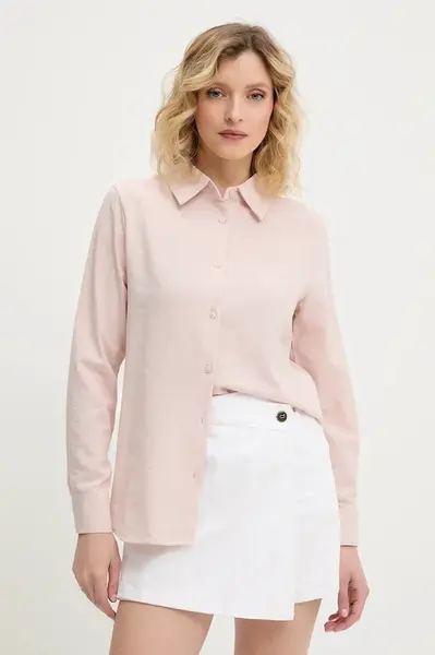 Lněná košile Answear.LAB dámská, růžová barva, regular, s klasickým límcem