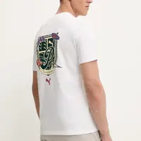 Bavlněné tričko Puma pánské, bílá barva, s potiskem, 629628