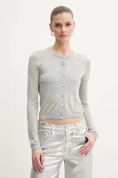 Kardigan s příměsí hedvábí MICHAEL Michael Kors šedá barva, MS5615MGW2