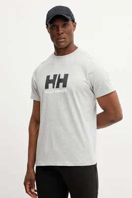 Bavlněné tričko Helly Hansen HH LOGO šedá barva, s potiskem, 54596