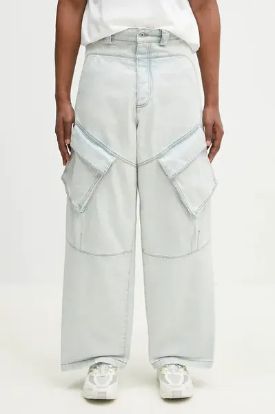 Bavlněné džíny Marcelo Burlon Bleach Denim Wide Cargo Light Blue No Co pánské, CMYB003S25DEN0014000