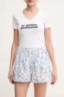 Lněné kraťasy Pepe Jeans DARCY dámské, bílá barva, vzorované, high waist, PL801157