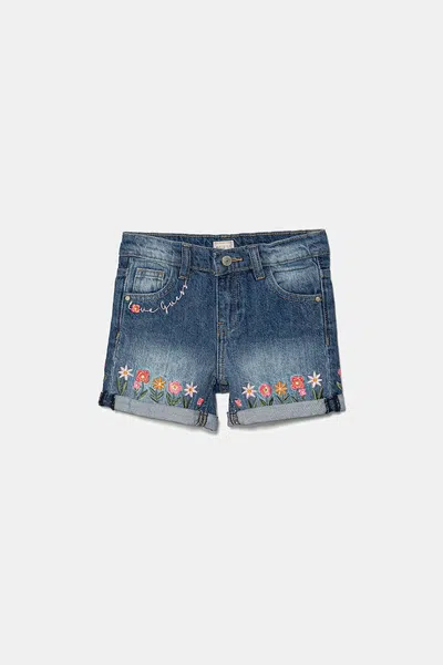 Dětské riflové kraťasy Guess modrá barva, s aplikací, nastavitelný pas, K5GD02 D45E0