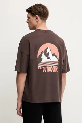 Bavlněné tričko EA7 Emporio Armani pánské, hnědá barva, s potiskem, AF12874.7M000081