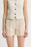 Šortky s příměsí lnu PS Paul Smith dámské, béžová barva, high waist, W2R.317T.P31282