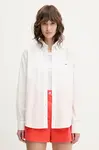 Bavlněná košile Tommy Jeans dámská, bílá barva, relaxed, s klasickým límcem, DW0DW20290