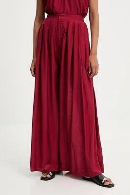 Kalhoty Answear.LAB dámské, vínová barva, široké, high waist