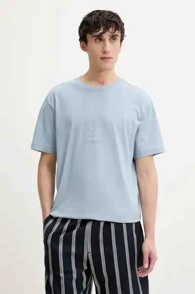 Bavlněné tričko HUGO modrá barva, s potiskem, 50538246