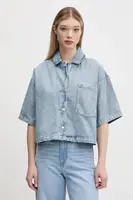 Džínová košile HUGO dámská, modrá barva, relaxed, s klasickým límcem, 50535366