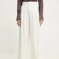 Bavlněné kalhoty Answear.LAB dámské, bílá barva, široké, high waist