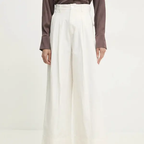 Bavlněné kalhoty Answear.LAB dámské, bílá barva, široké, high waist