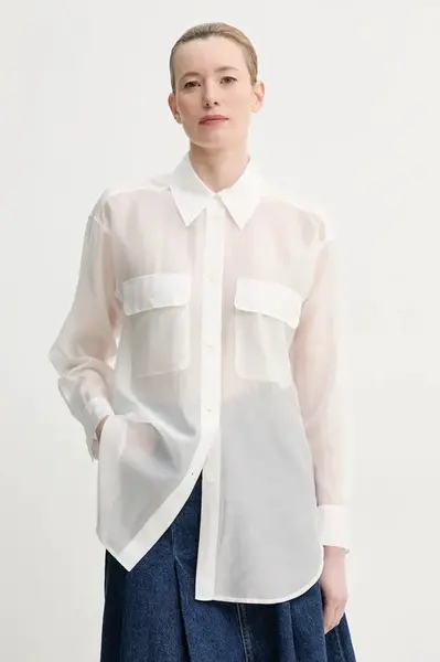 Košile Marc O'Polo dámská, bílá barva, relaxed, s klasickým límcem, 502089042069