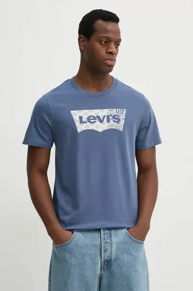 Bavlněné tričko Levi's GRAPHIC CREWNECK TEE modrá barva, s potiskem, 22491