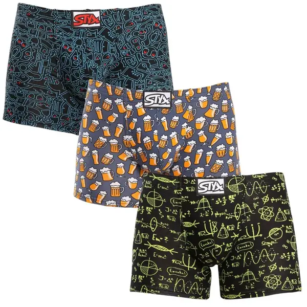 Styx 3PACK pánské boxerky long art klasická guma vícebarevné (3F12672) L