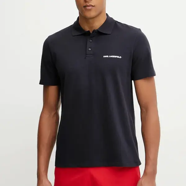 Bavlněné polo tričko Karl Lagerfeld pánské, tmavomodrá barva, A2M46036