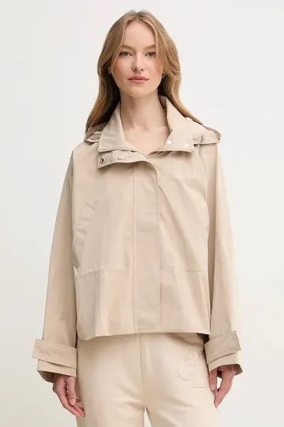 Bunda Calvin Klein Jeans béžová barva, přechodná, oversize, LV047AB502