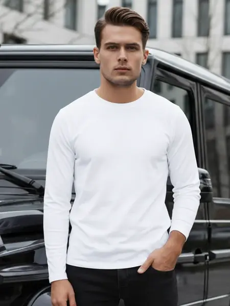 Pánske biele tričko s dlhým rukávom