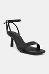 Kožené sandály Tommy Hilfiger LEATHER KNOTS KITTEN SANDAL černá barva, FW0FW08424