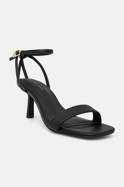 Kožené sandály Tommy Hilfiger LEATHER KNOTS KITTEN SANDAL černá barva, FW0FW08424