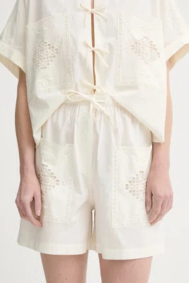 Bavlněné šortky Sessun dámské, béžová barva, high waist, 25206002