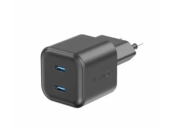 Swissten Síťový adaptér GaN 2x USB-C Power Delivery 20 W, černý
