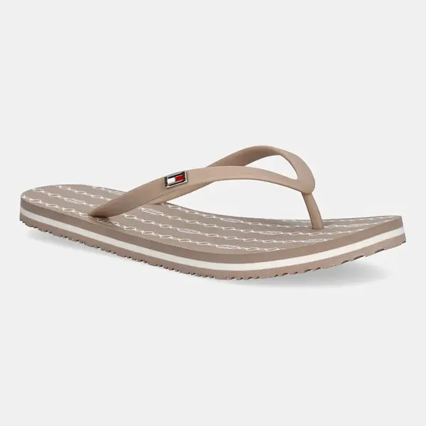 Žabky Tommy Hilfiger HILFIGER STRAP BEACH SANDAL dámské, béžová barva, na plochém podpatku, FW0FW08518