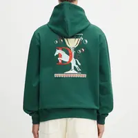 Bavlněná mikina Drôle de Monsieur Le Hoodie Polo pánská, zelená barva, s kapucí, s aplikací, G-HO178-CO200-DGN