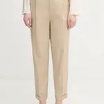 Kalhoty United Colors of Benetton dámské, béžová barva, střih cigarette, high waist, 40FADF092