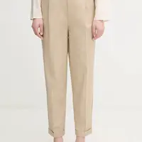 Kalhoty United Colors of Benetton dámské, béžová barva, střih cigarette, high waist, 40FADF092