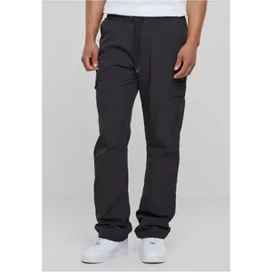 Nylon cargo pants with straight legs black