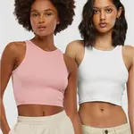 Dámský Cropped Rib Top - 2 Pack růžová+bílá