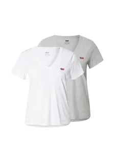 LEVI'S ® Tričko 'Perfect V-Neck Tee (2-Pack)'  sivá / biela