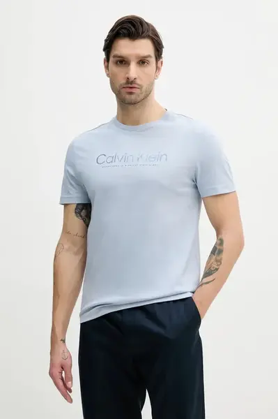 Bavlněné tričko Calvin Klein modrá barva, s potiskem, K10K114162