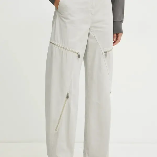 Bavlněné kalhoty Pinko dámské, šedá barva, široké, high waist, 104981 A2EC