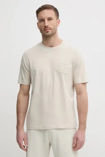 Bavlněné tričko Calvin Klein Jeans béžová barva, J30J327494