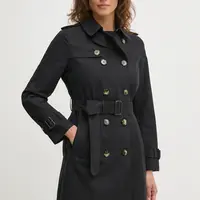 Trench kabát Sisley dámský, černá barva, přechodný, dvouřadový, 2KVRLN05E