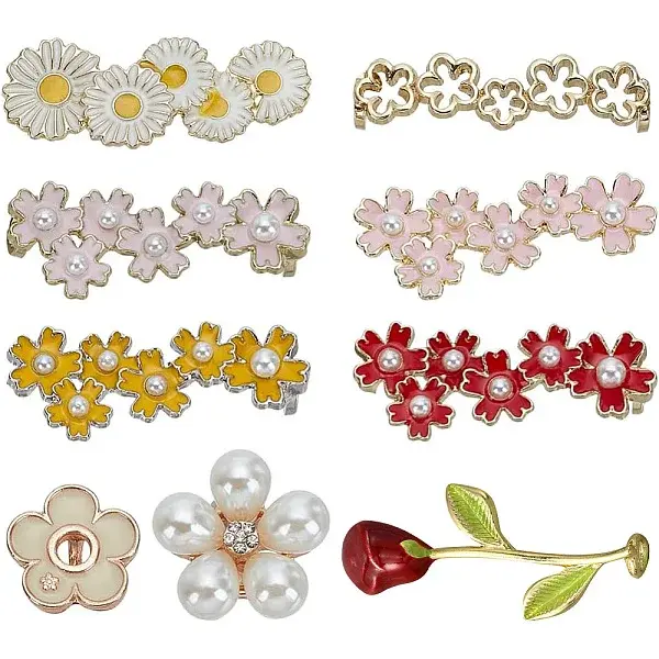 9Pcs 9 Styles Alloy Enamel Flower Shoelace Buckle