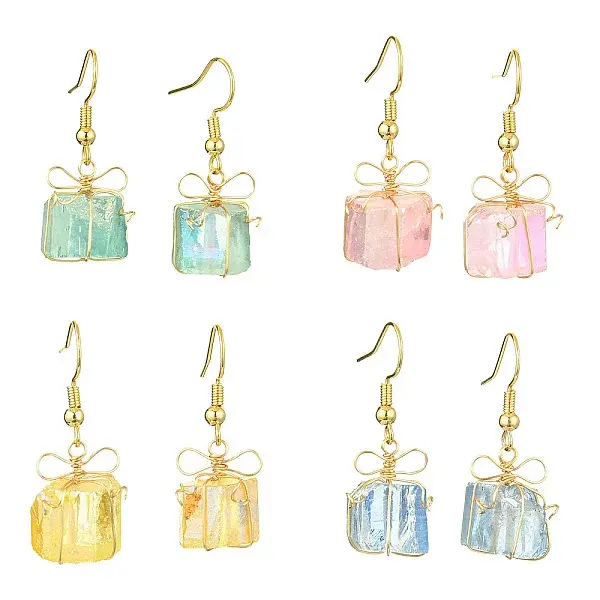 4 Pairs Natural Quartz Dangle Earrings for Women
