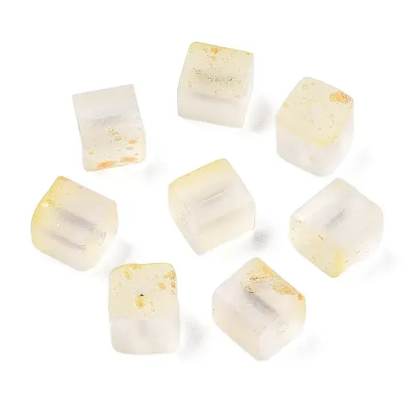 Frosted Glass Beads with Golden Glitter Powder