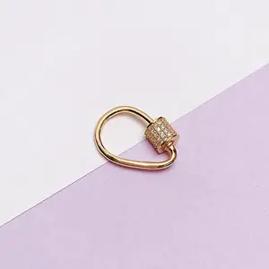 925 Sterling Silver Micro Pave Clear Cubic Zirconia Locking Carabiner Clasps