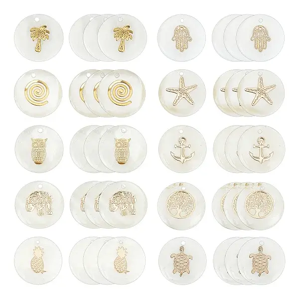40Pcs 10 Style Natural Freshwater Shell Pendants
