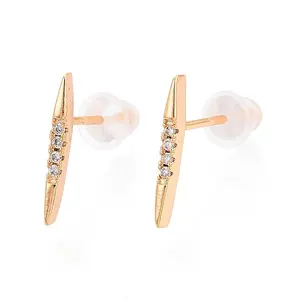Brass Micro Pave Clear Cubic Zirconia Stud Earrings