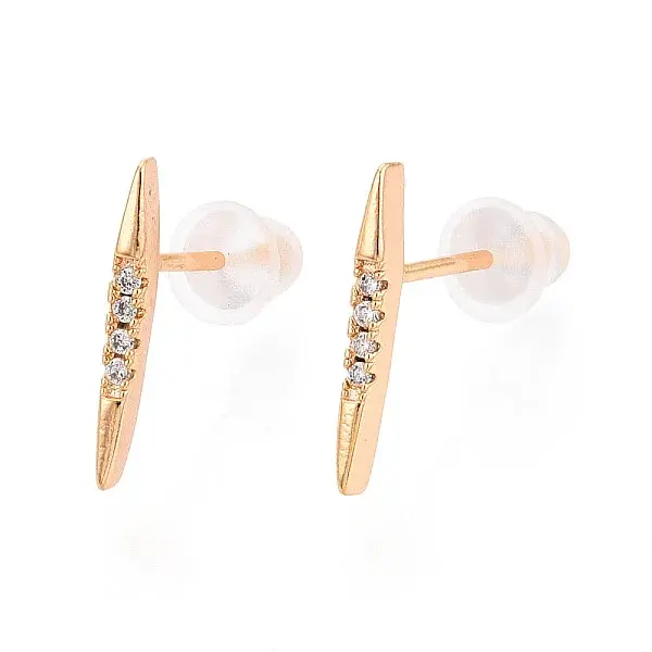 Brass Micro Pave Clear Cubic Zirconia Stud Earrings