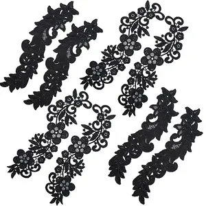 4 Pairs 2 Style Polyester & Nylon Embroidery Flower Lace Appliques