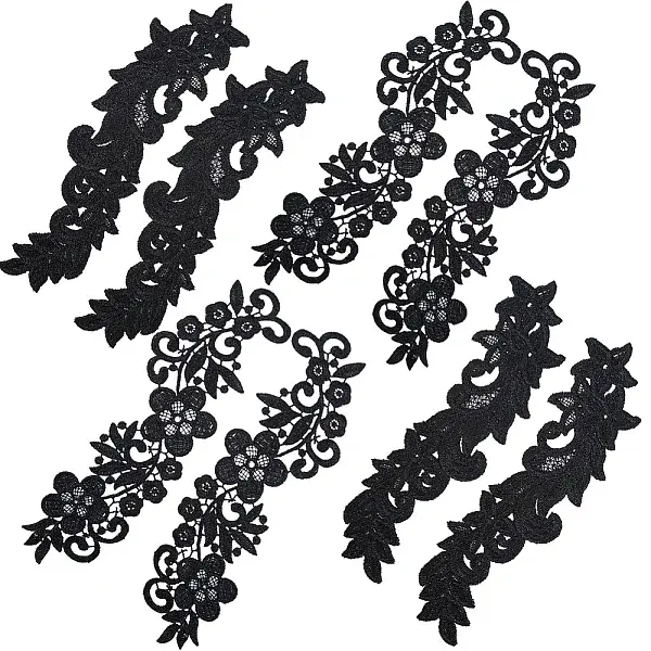 4 Pairs 2 Style Polyester & Nylon Embroidery Flower Lace Appliques