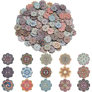 200Pcs Printed Wood Buttons
